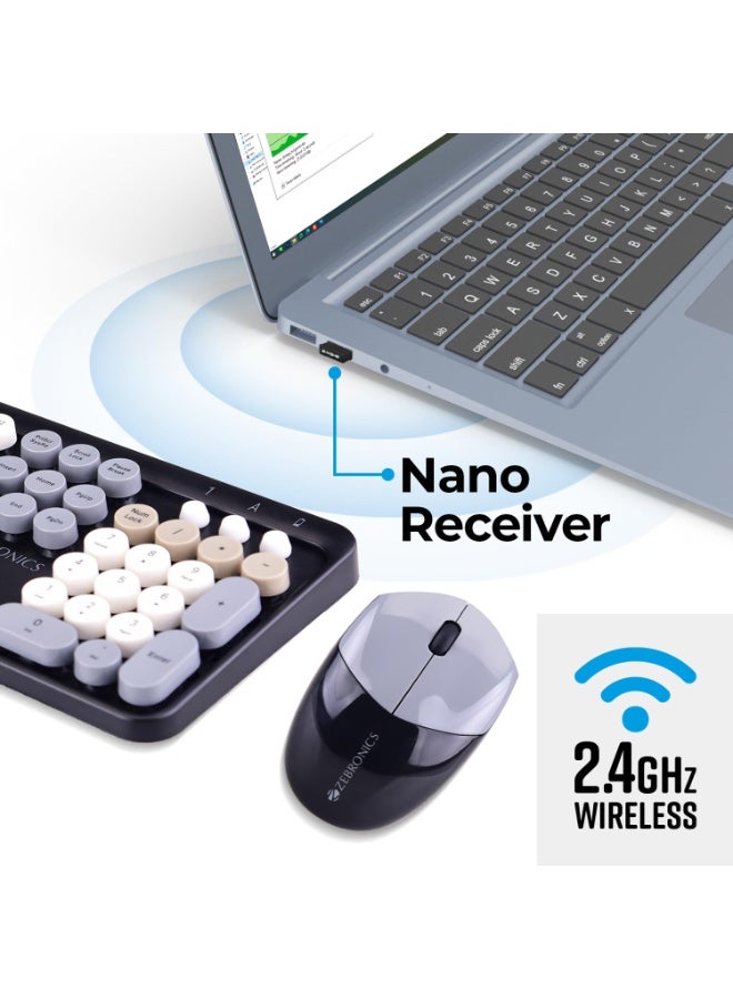 ZEBRONICS Newly launched Companion 301 2.4GHz Wireless Keyboard & Mouse Combo with UV Printed, Retro Style Keys, 104 + 12 Integrated Multimedia Keys, 1600 DPI, High Precision (Black + Grey) - Image 5